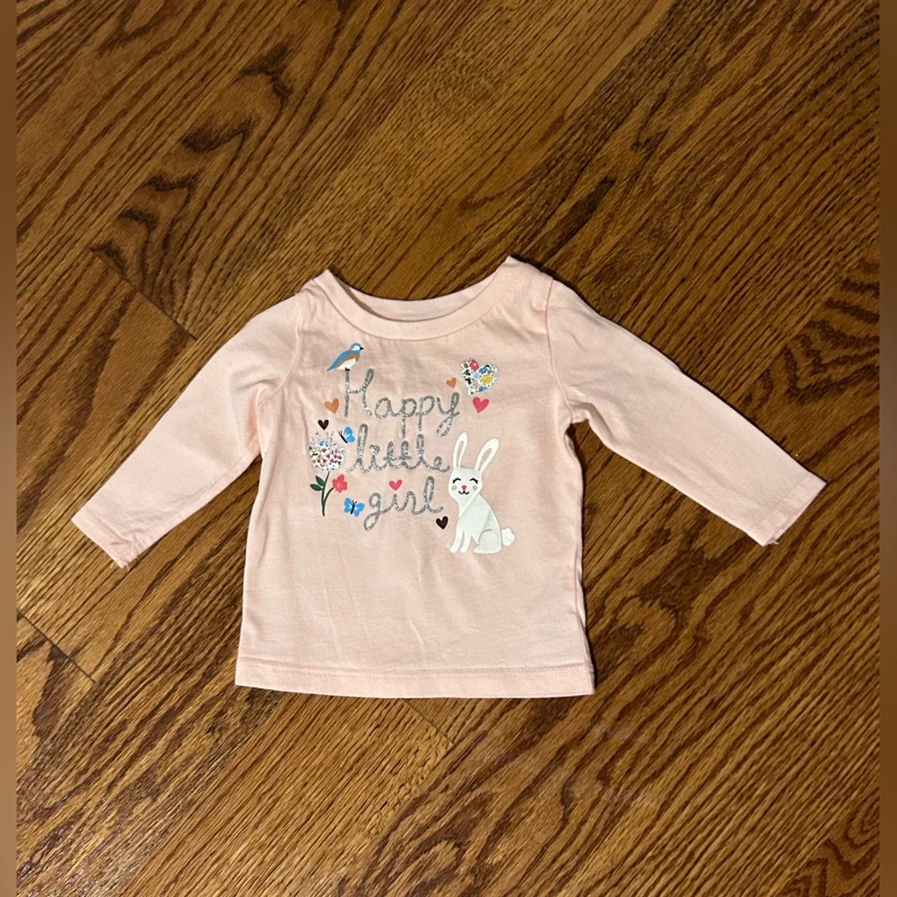 Carter’s | Light Pink Happy Little Girl Long Sleeve Tee With Bunny Appliqué